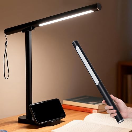 Lámpara de escritorio LED magnética lámpara de lectura 2 en 1 con soporte para teléfono y puerto de carga USB para el hogar, dormitorio, oficina,