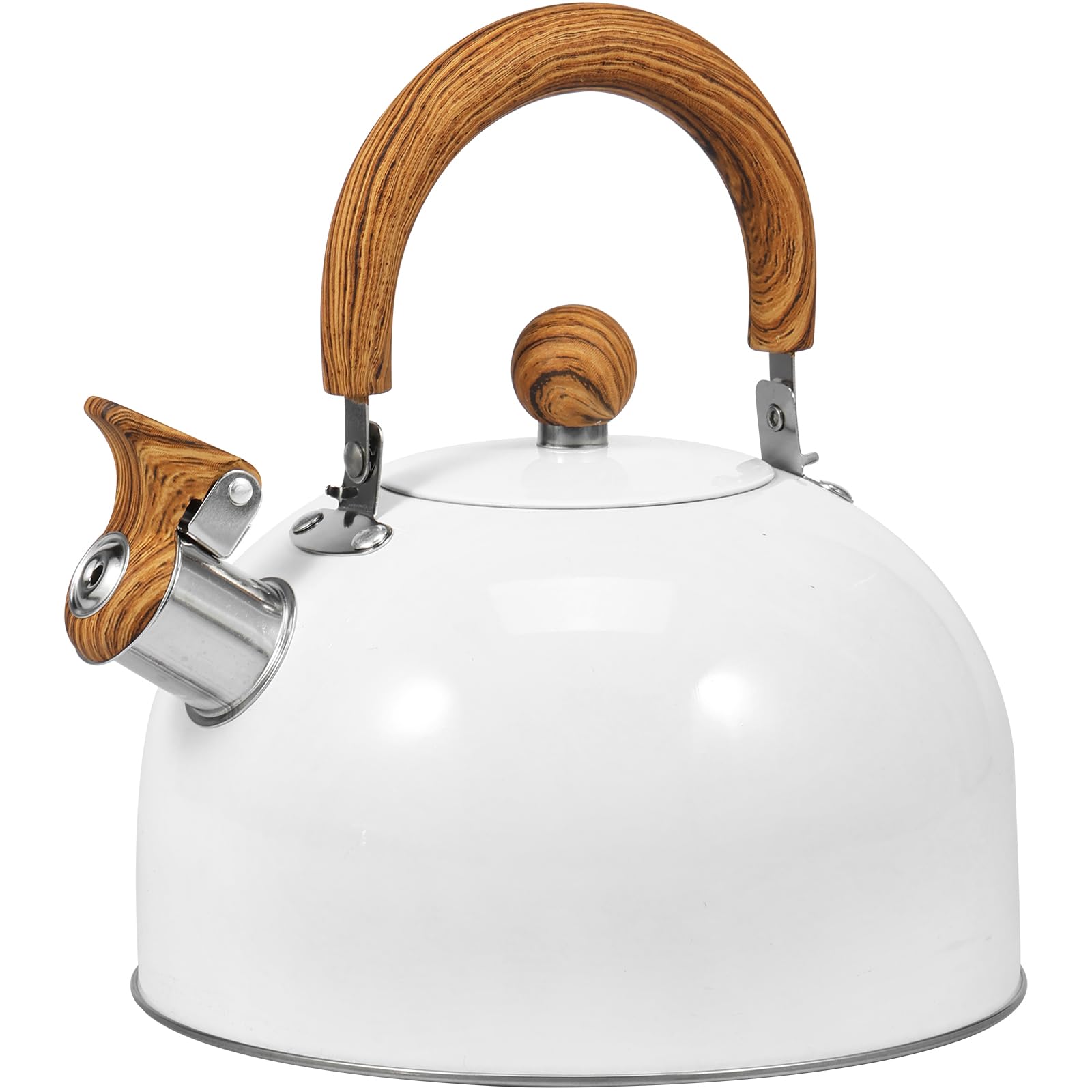 Whistling Kettle, Stainless Steel Stove Top Tea Kettle with Anti-Scald Handle, Even Heating Camping Whistling Kettles for Kitchens Gas Stove Induction Cooker(White-3L)