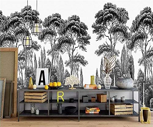 Papier peint arbre rétro noir et blanc pour chambre moderne