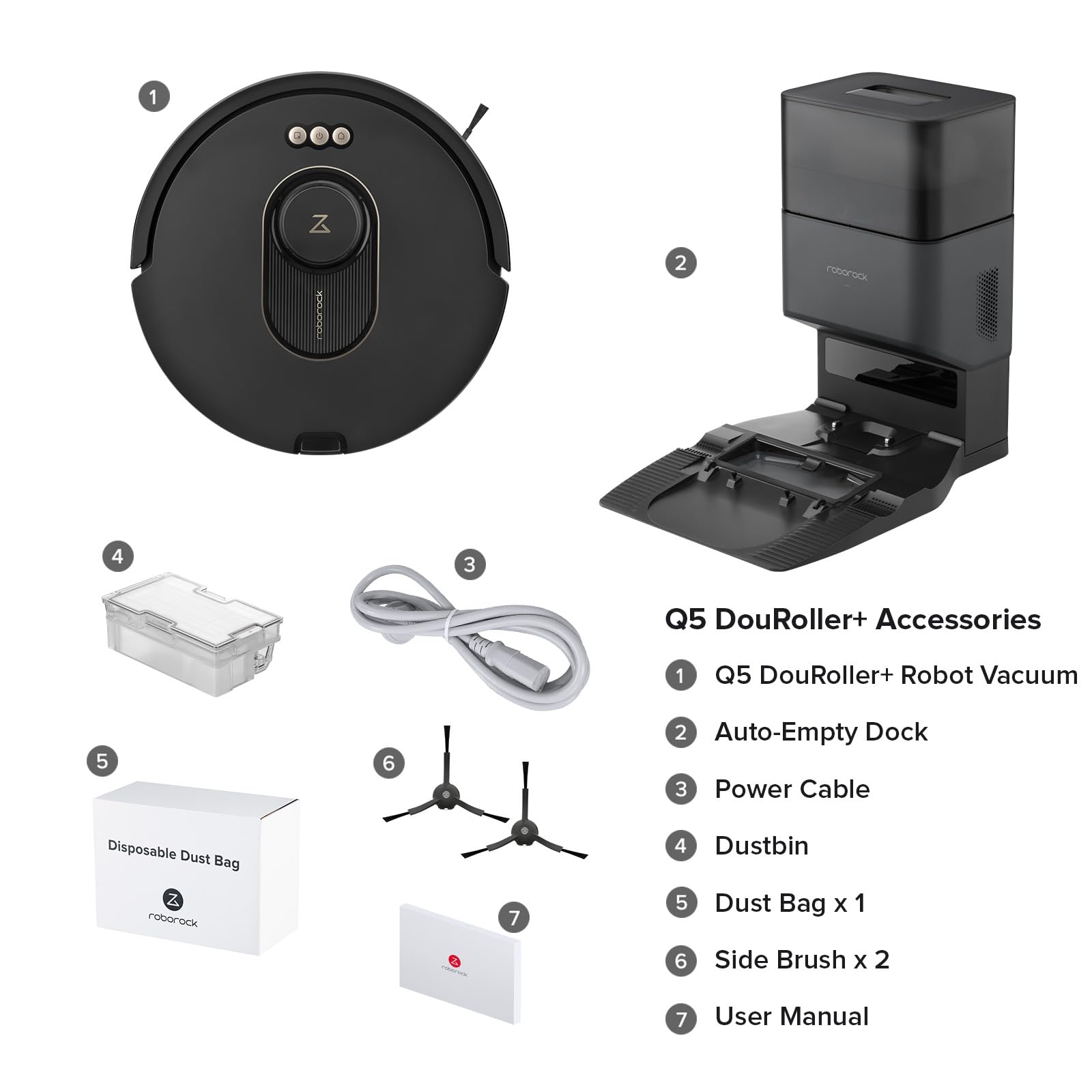 roborock Q5 DuoRoller+ Robot Vacuum with Self-Empty Dock, Upgraded from Q5+, 5500 Pa Suction, DuoRoller Brush for Dust & Pet Hair, 7 Weeks Hands-Free, PreciSense LiDAR Navigation, App & Voice Control view 9
