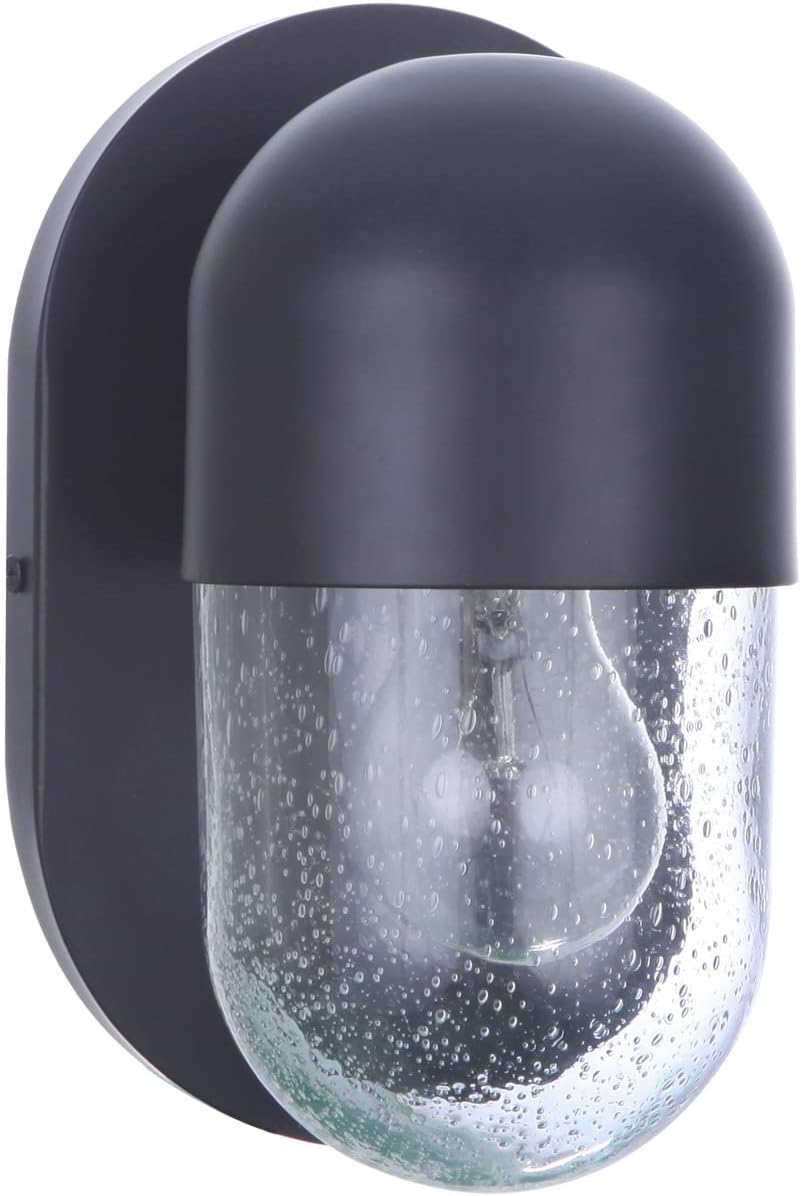 Craftmade 55001-FB Pill Clear Seeded Glass Capsule Wall Sconce, 1-Light 60 Watt, 9" H x 5" W, Flat Black
