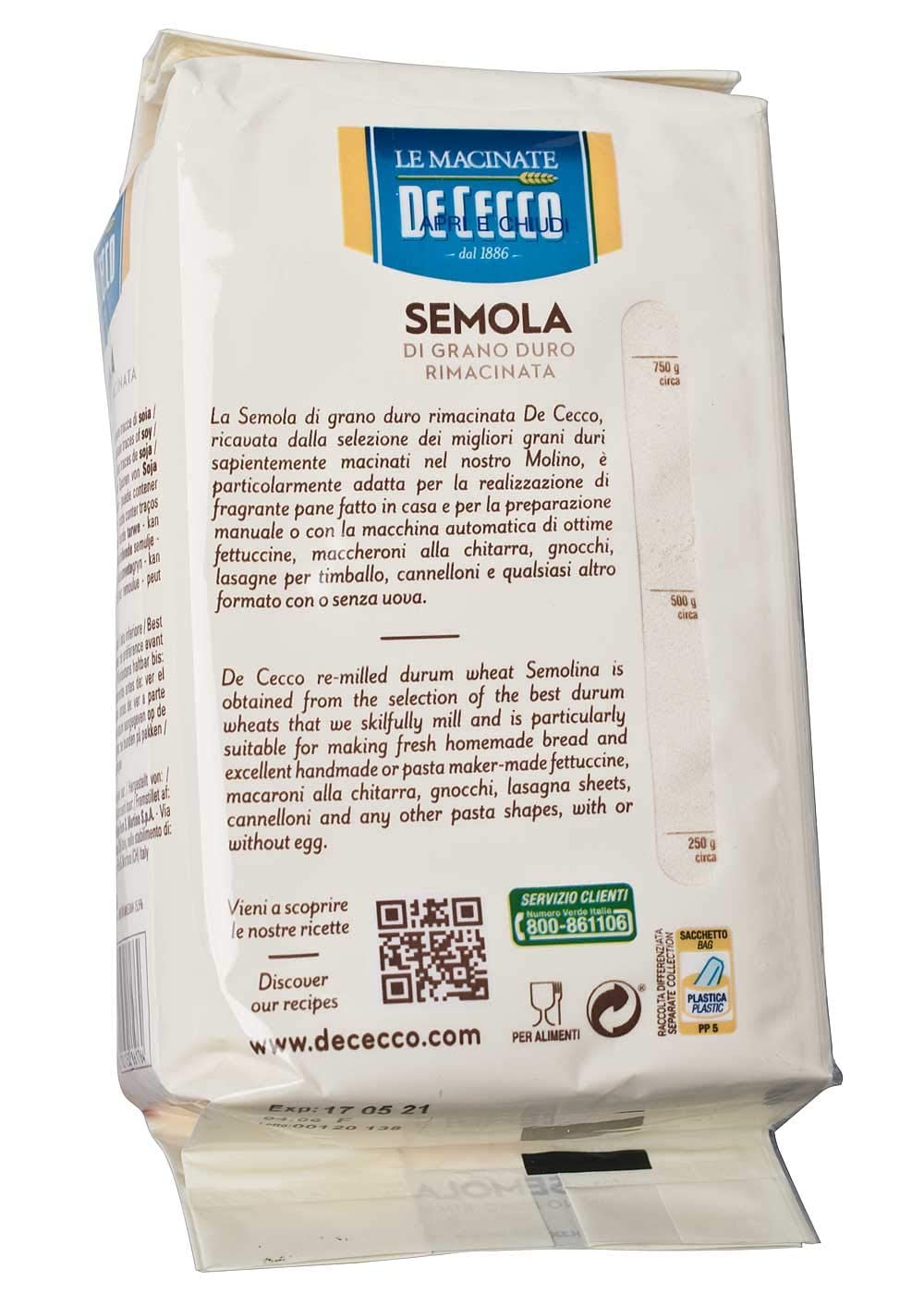 Semola di Grano Duro De Cecco N°176 Semola di Grano Graines de blé dur 10 kg 10 x 1000 g