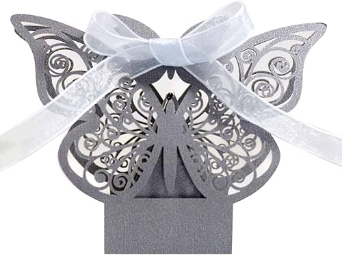 Miniatura 10 de Cajas de recuerdo de mariposa, 50 unidades, cajas de chocolate para galletas, dulces, con cintas, caja hueca para bricolaje, boda, niña, novia,