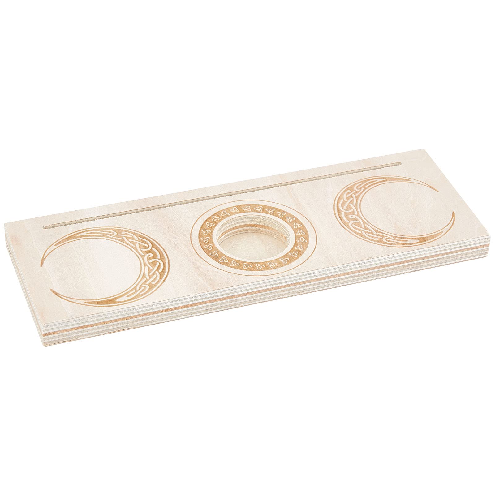 GORGECRAFT 9.5x3.4x0.6 Inch Wooden Tarot Card Stand Candle Holder Moon and Knots Pattern Carved Rectangle Shaped Thick Altar Display Stand Holder for Witch Divination Tools Decor Wiccan Supplies
