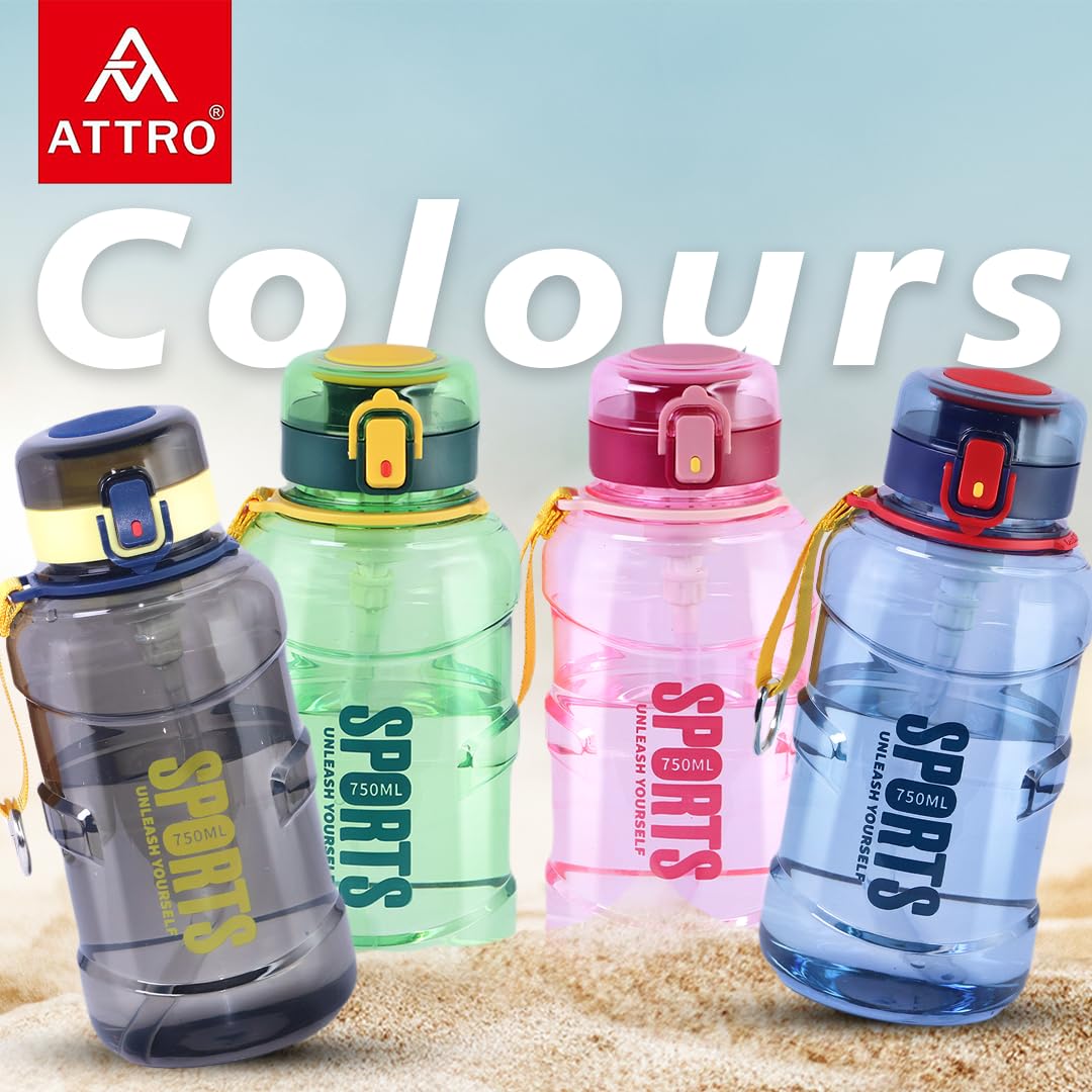 Attro Pro Sip 750ml Bottle Stylish & Functional Comes with flip top lid & Straw Easy to Carry with Hand Strap, BPA Free, Leakproof Perfect for Gym Workout,Sports,School & Outdoor- Forest Green 1