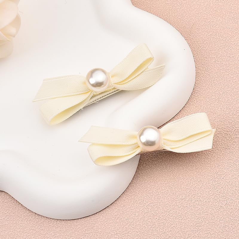 2Pcs Pinzas Pelo con Lazo y Perlas Blanco miniatura 4