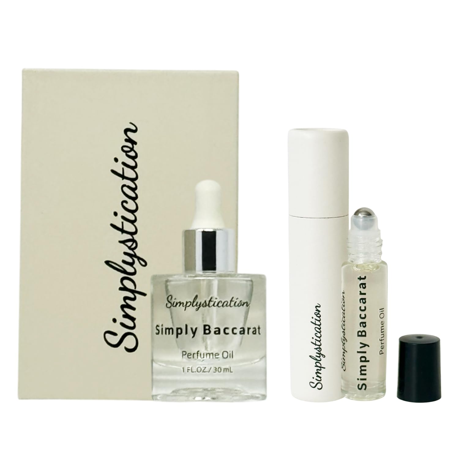 Simply Baccarat Perfume Oil – Inspired by Baccarat R0uge 54O – Eau de Parfum - Unisex Fragrance – 30ml Dropper + 10ml Roll-On Set – Alcohol-Free Perfume Oils for Women & Men