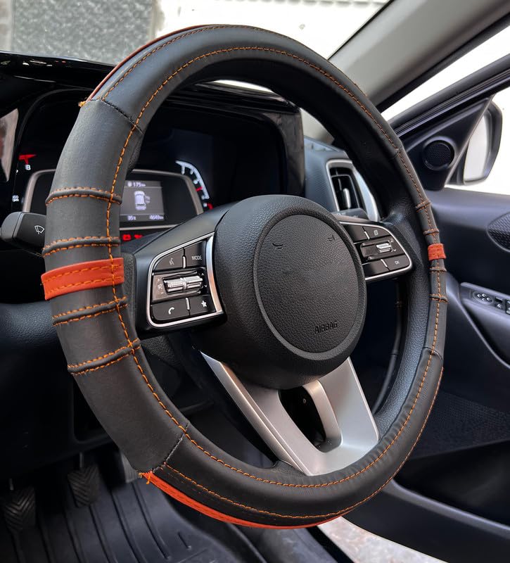 Image of Oshotto SC-20 Fiber Leather Car Steering Cover Compatible with Honda BRV /Mobilio (Black, Red)