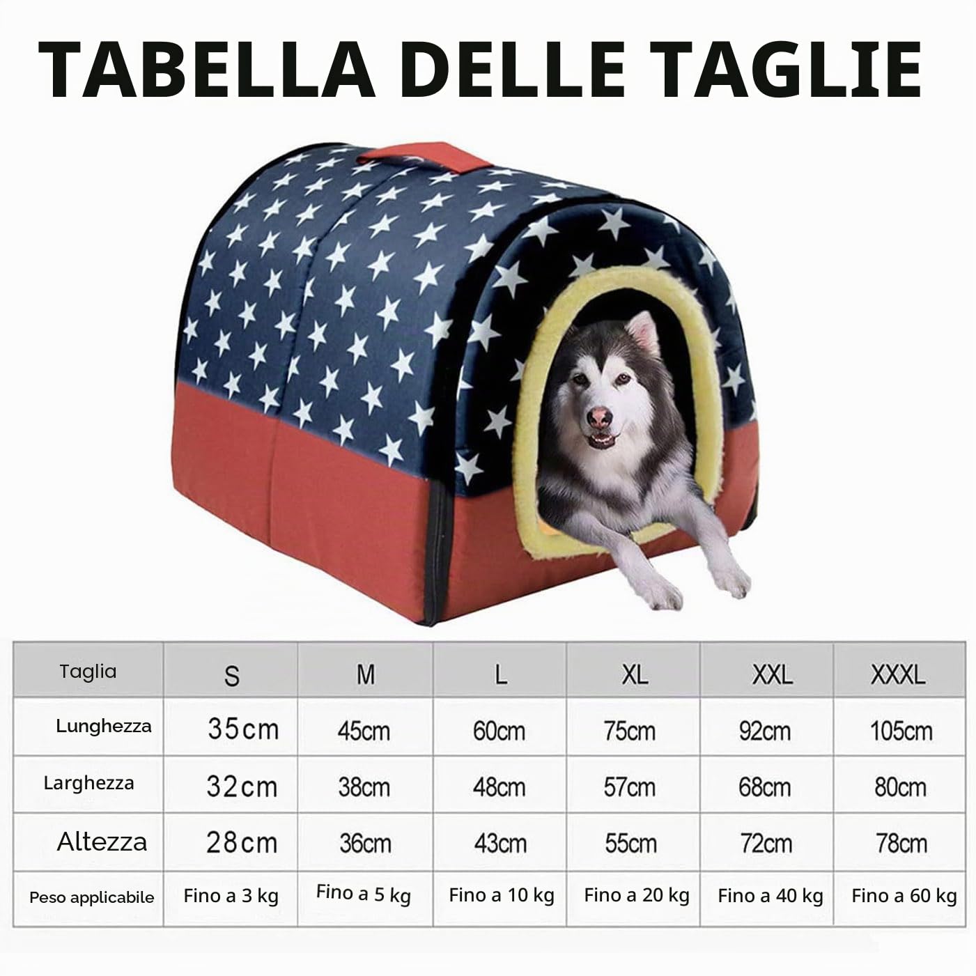 Cuccia grande di lusso per cani, calda cuccia per cani, XL XXL, per interni, casetta per cani, grande cuccia per cani, caverna per gatti, igloo, per interni ed esterni (3XL, 105)