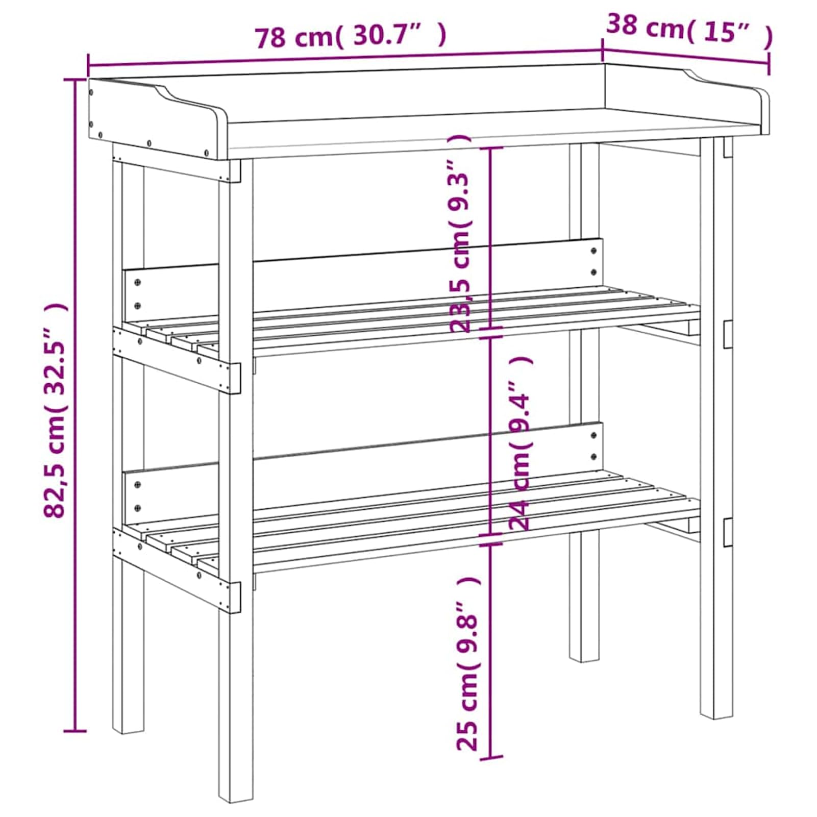 Geecher Tavolo Porta Piante, 2 Ripiani per Organizzare Vasi e Attrezzi da Giardinaggio, 78x38x82,5 cm, Legno Massello di Abete Grigio, Ideale per Giardino, Terrazza e Patio