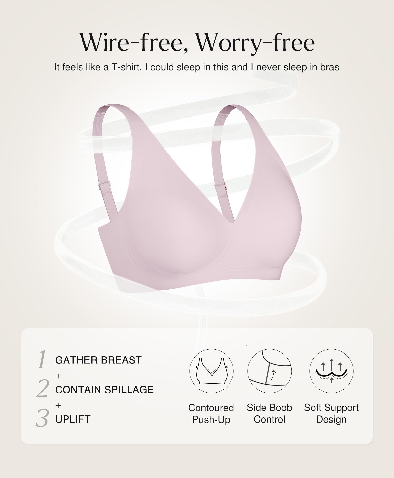 Popilush Wireless Bras Women Seamless No Underwire Push Up Bra Supportive Deep V Bralette Everyday Comfortable T-Shirt Bra