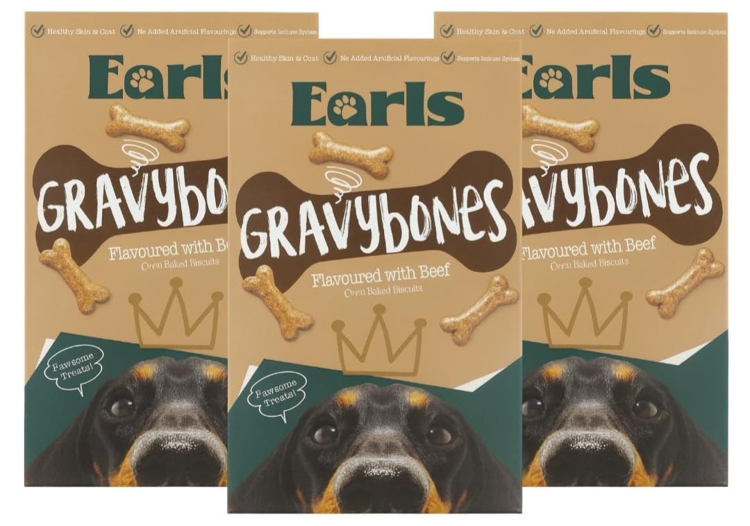Bizzal Earls Gravybones Beef Flavoured Oven Baked Dog Biscuit Treats, 500g, 3 Pack