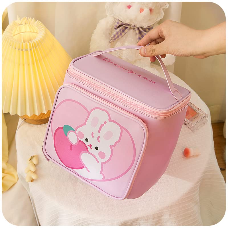 Miniatura 3 de Bolsa de cosméticos Kawaii linda para mujer, bolsa de maquillaje de viaje, bolsa organizadora de maquillaje, bolsa de aseo (rosa)