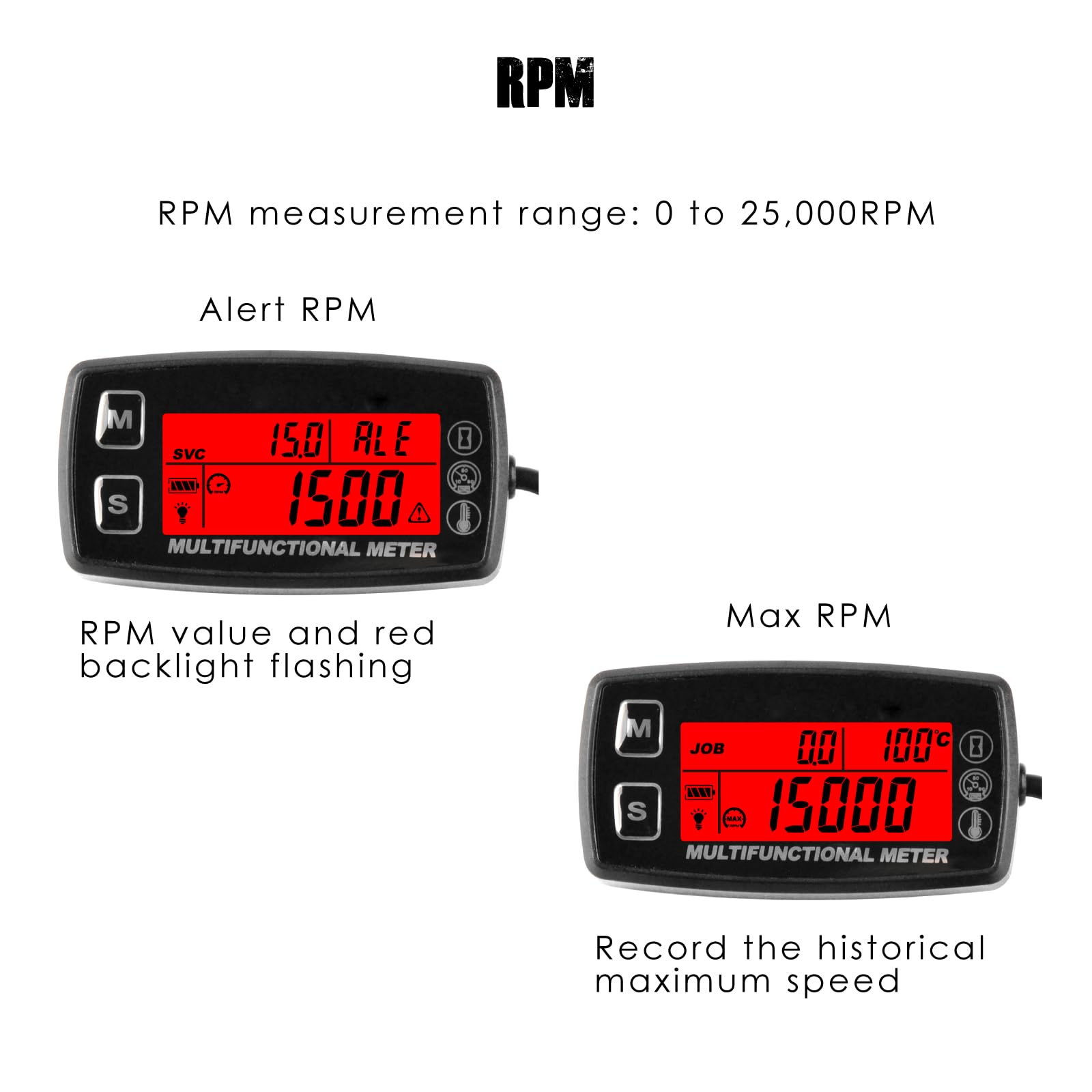 Medidor de temperatura del motor, medidor de horas digital, diseño impermeable, baterías reemplazables, diseñado para cortacésped, automóviles y cuatrimotos (TS002)