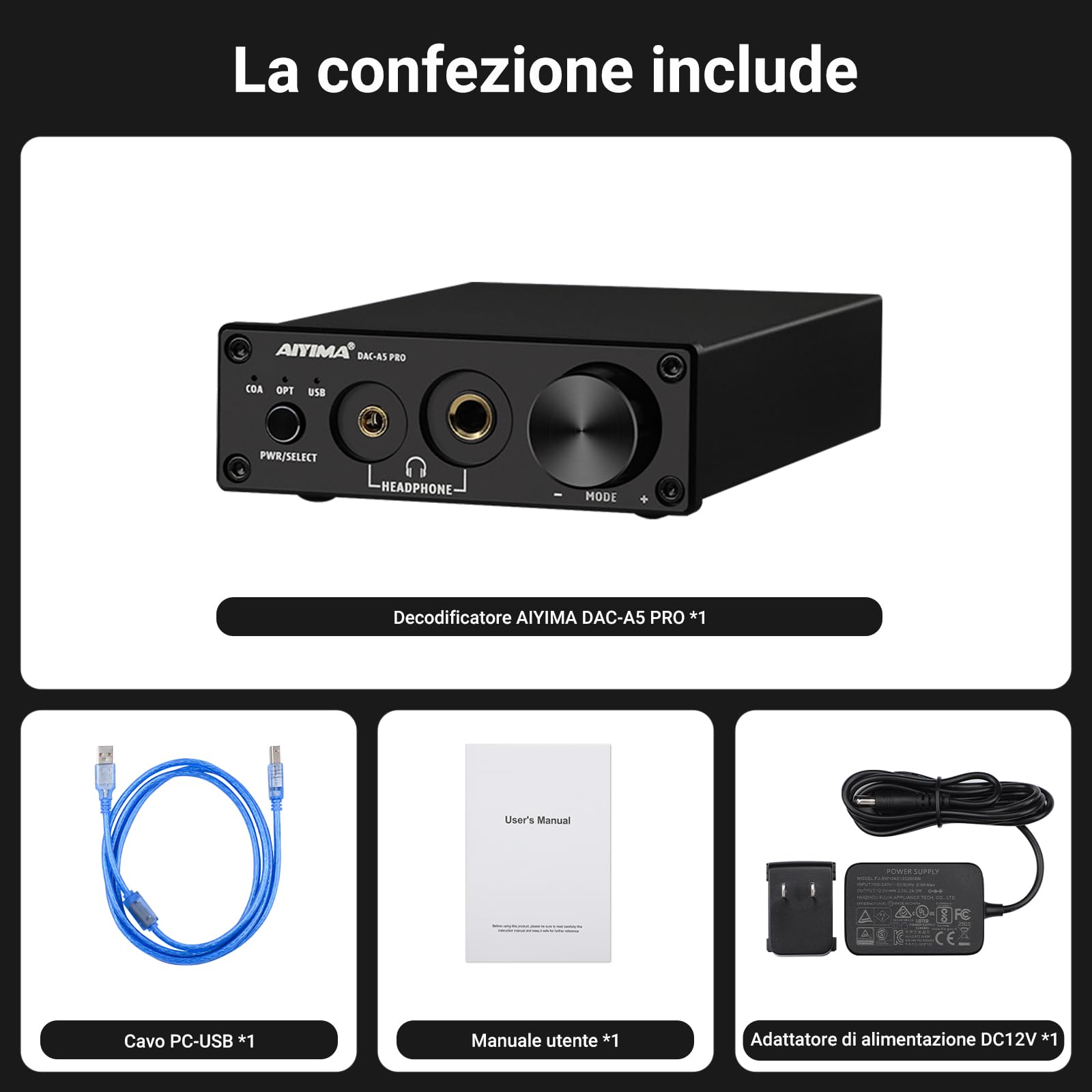AIYIMA DAC A5 Pro Mini Amplificatore Per Cuffie HIFI USB DAC Decoder Audio 24BIT 192KHz Mini Stereo Decoder con DC12V