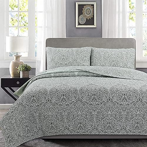 Cozy Line Home Fashions Ombre Leaf Sage Mint Forest Reversible Quilt Bedding Set, Lightweight Bedspread Coverlet for All Seasons (Green Medallion, Queen - 3 Piece)