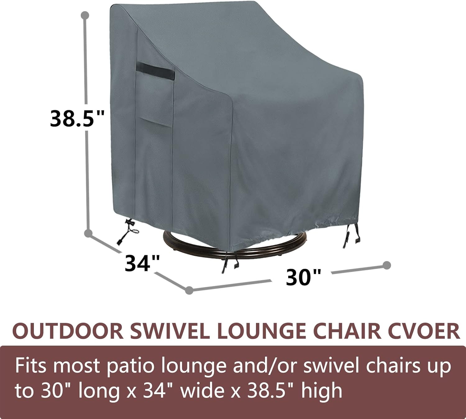 Patio Chair Covers, Outdoor Swivel Lounge Chair Cover 4 Pack, (30 L x 34 W x 38.5 H inches) Waterproof Heavy Duty Outdoor Chair Covers, gray