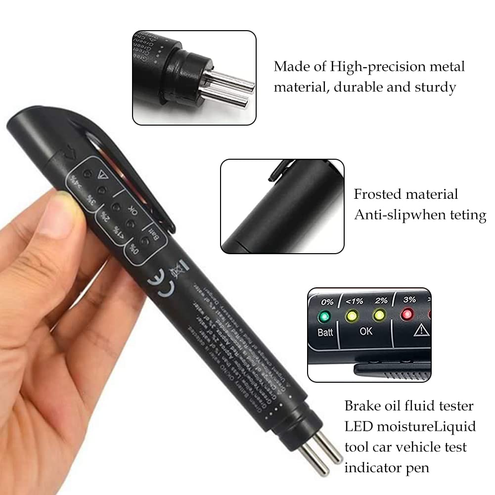 Test Fluido Freni,Brake Fluid Tester,Tester Liquido,Tester Liquido Freni,Fluido Freno Test,Tester Olio Freni,Penna Tester Liquido Freni,5 LED Indicatore,Strumento Test per Auto per DOT3,DOT4,DOT5