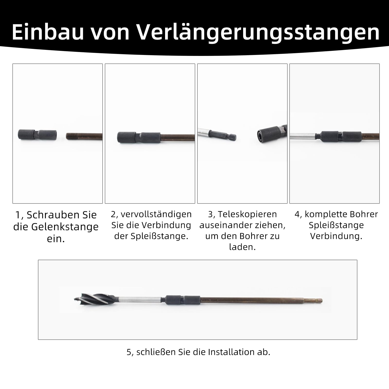 profesjonalny zestaw wierteł do drewna, 8 sztuk, z sześciokątnym trzonkiem 1/4", wiertło ślimakowe, samoposuw ze stali, wiertło wężowe 10 mm/12 mm/14 mm/16 mm/18 mm/20 mm/22 mm/25 mm