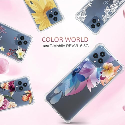 Miniatura 7 de Osophter Funda para T-Mobile Revvl 6 5G, Revvl 6X 5G, funda floral floral para niñas y mujeres con protector de pantalla de absorción de golpes,