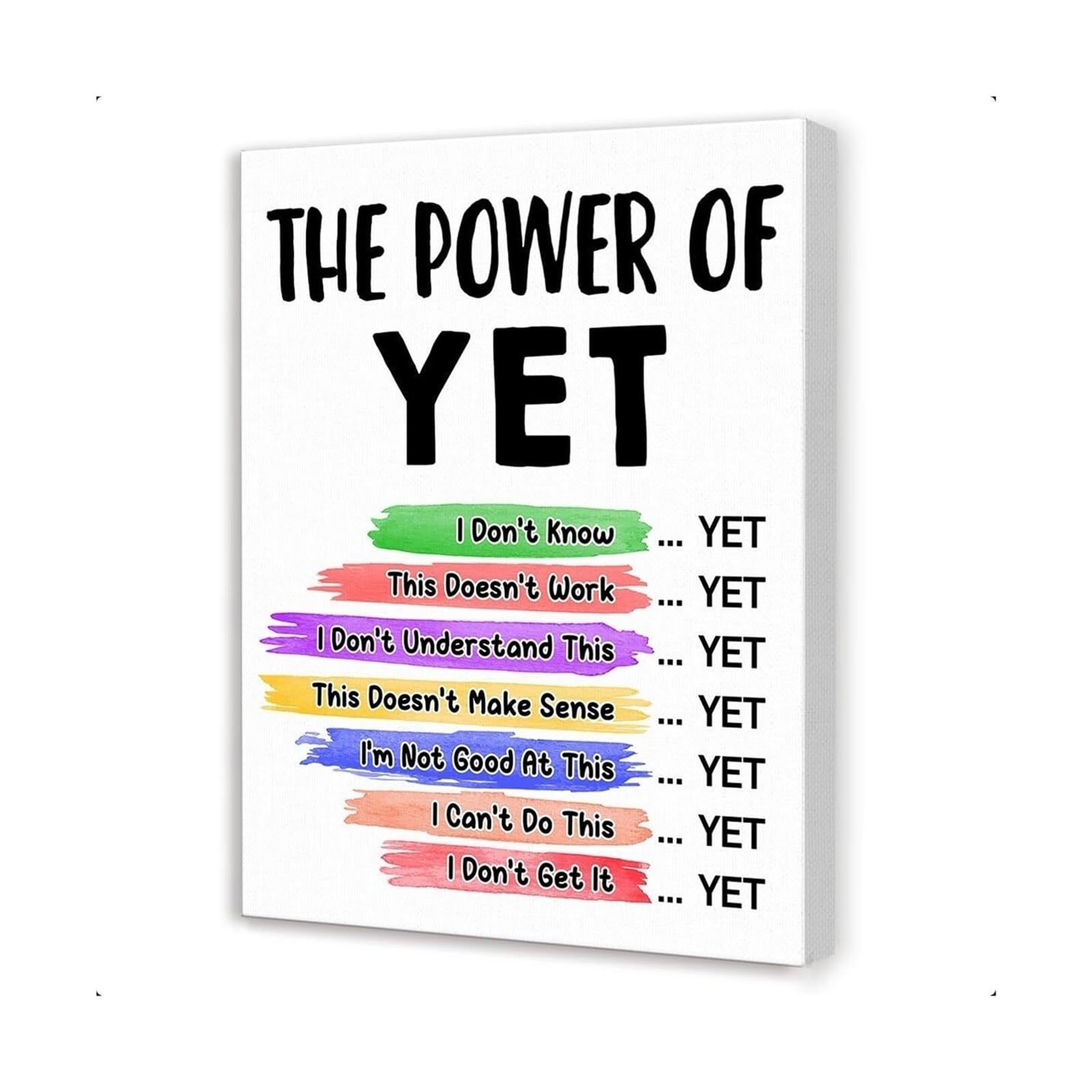 KCDFDVJFBM The Power of Yet Inspirational Canvas Wall-Art, Growth Mindset Mental Health Print for Classroom, Nursery and School(Framed,12x18inch(30x45cm))