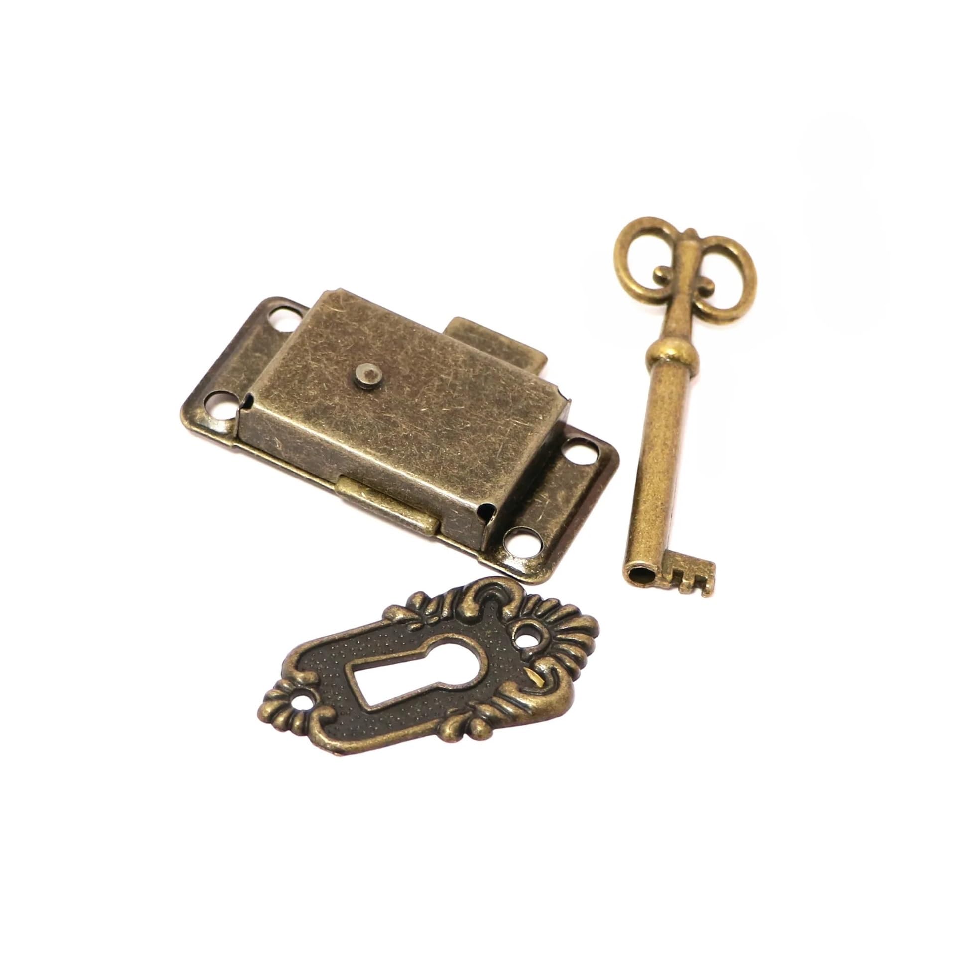 Antique Iron Door Lock Drawer Jewelry Wood Box Cabinet Wardrobe Cupboard + Key Furniture Hardware for Cabinets(Green Bronze)