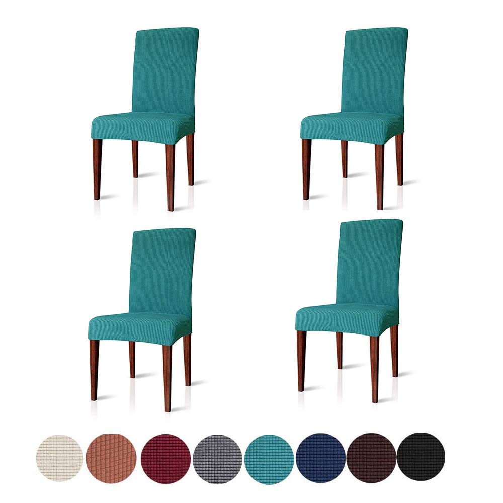 YRYIE Modern Stretch Dining Chair Covers Removable Washable Elastic Jacquard Slipcovers for Dining Chairs Home Decor Set of 6,Teal