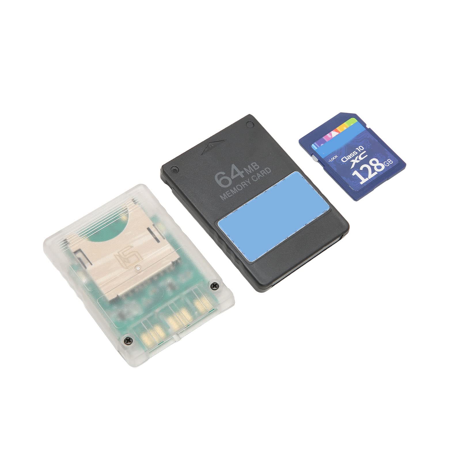 Kit de Adaptador de Tarjeta de Consola para Adaptador de Tarjeta de Almacenamiento PS2, con Tarjeta de Almacenamiento 128G 64MB FMCBV1.966, Adaptador de Lector Tarjetas Profesional (Máquina trasera)