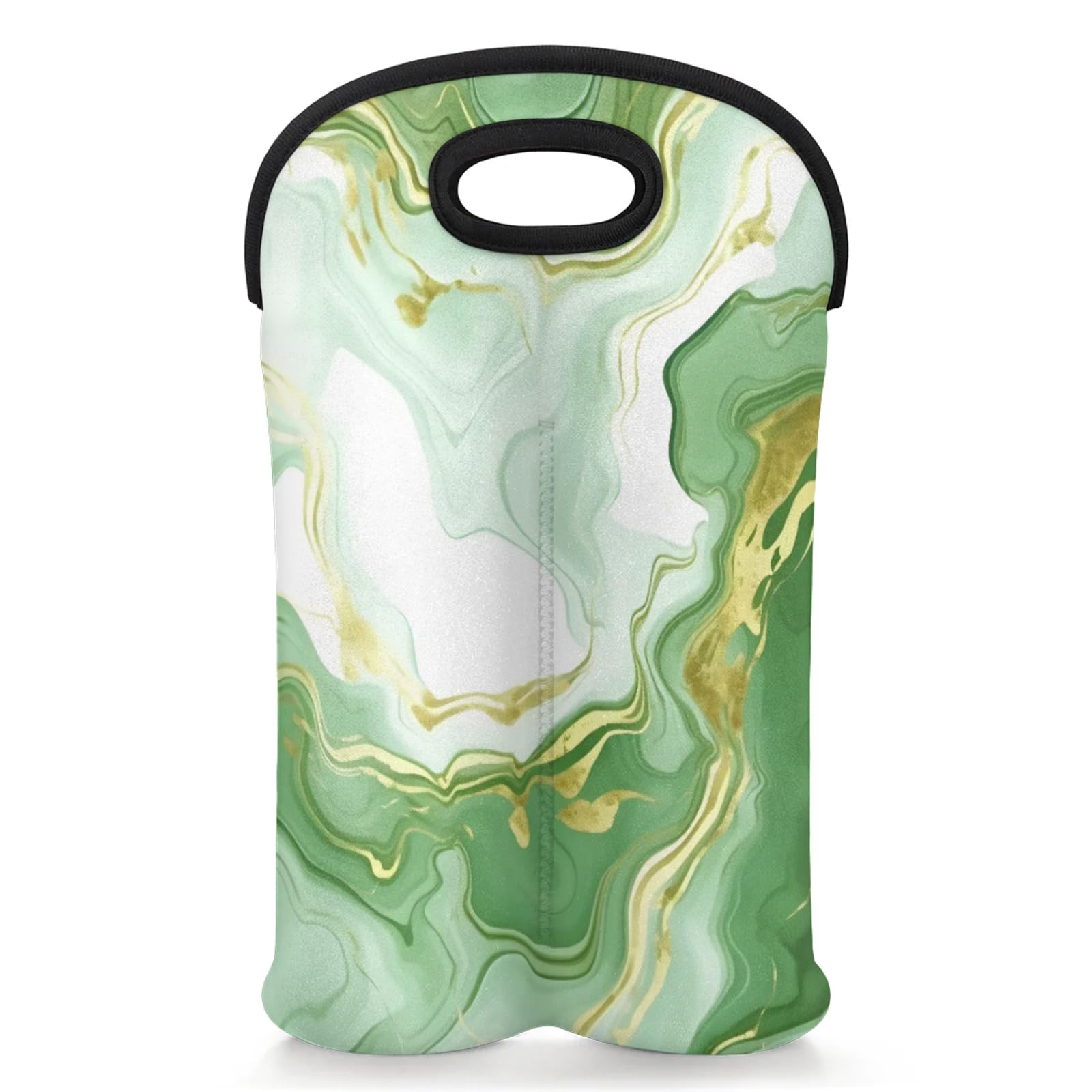 GzLeyigou 2 Bottles Luxury Abstract Fluid Wine Bag Sleeve Totes Green Neoprene Protective Wine Carrier Bag for Wine,Water, Champagne, Beer, Baby Bottles,Gift 14.5 x 10 Inches