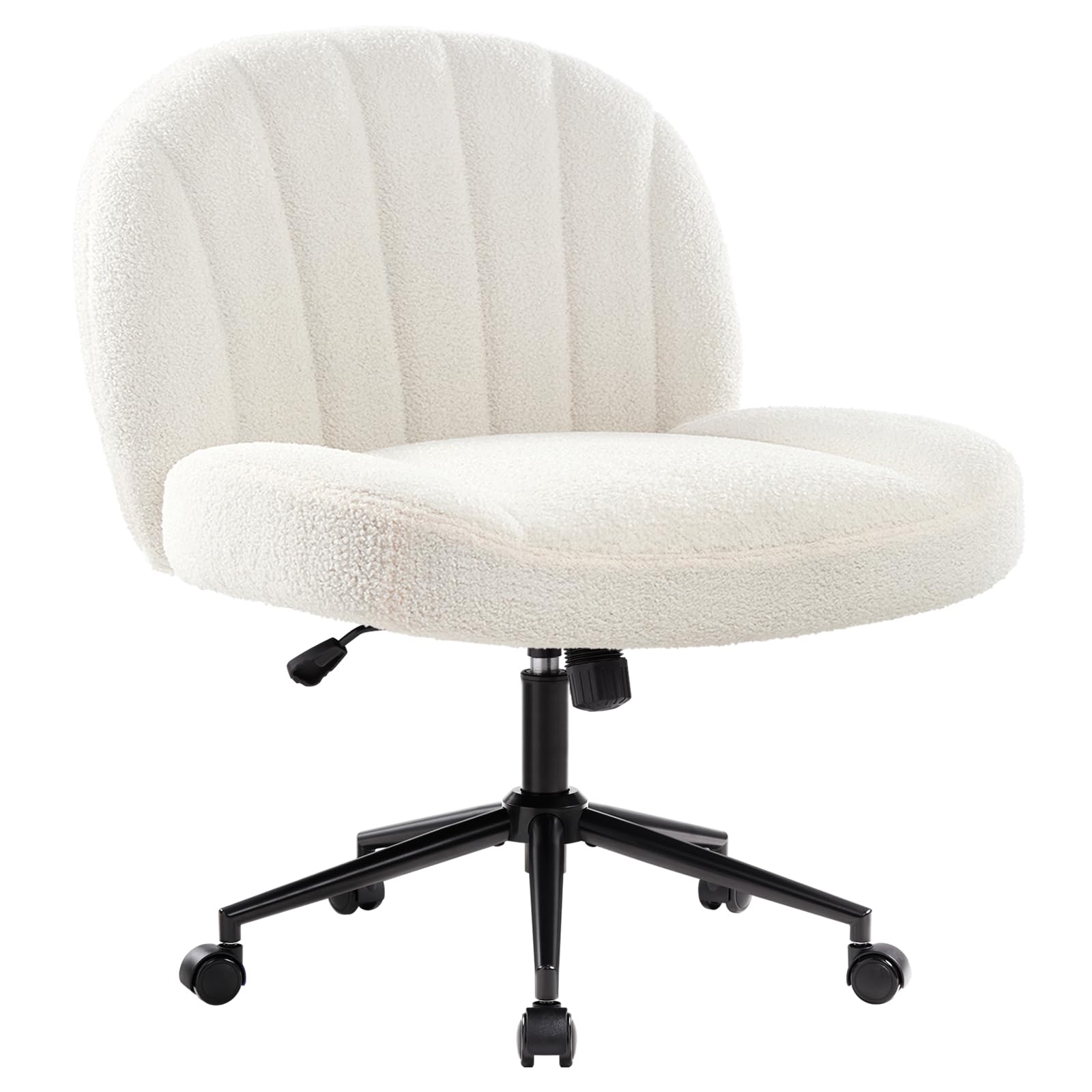 IWMH Silla de Oficina Sin Brazos con Ruedas, Silla de Escritorio con Asiento Ancho, Silla de Ordenador Regulable en Altura, Silla de Trabajo con Respaldo Medio y Cojín Engrosado (Blanco)