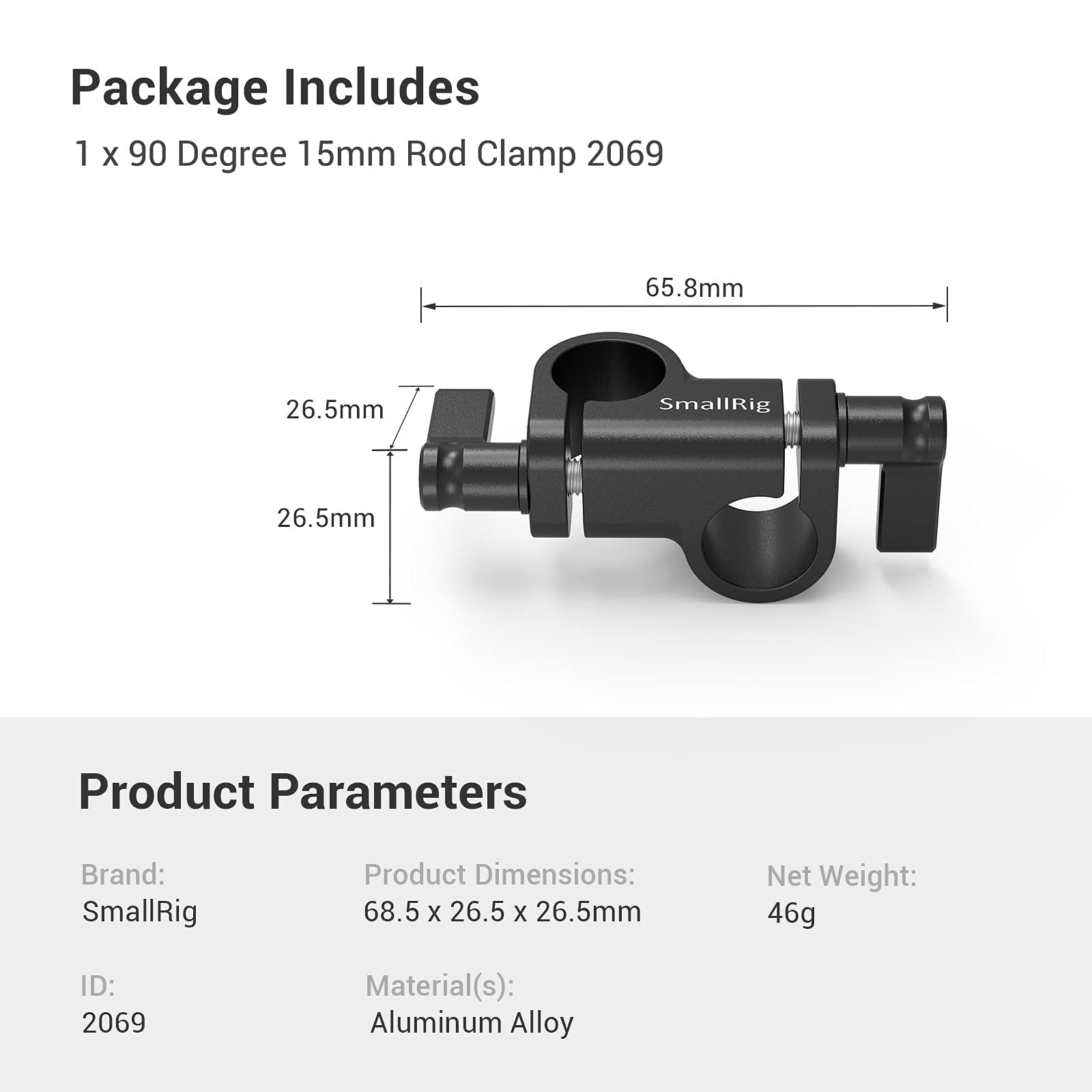 SMALLRIG 90 Degree 15mm Rod Clamp per Videocamera DSLR Rig - 2069