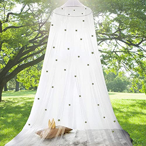White Bed Canopy With Glowing Stars Princess Canopy Bed Curtains For Girls Room Decor Dome Mosquito Netting Bed Tent Ceiling Net For Baby Crib Kid Bed And Adult Beds #TOP2