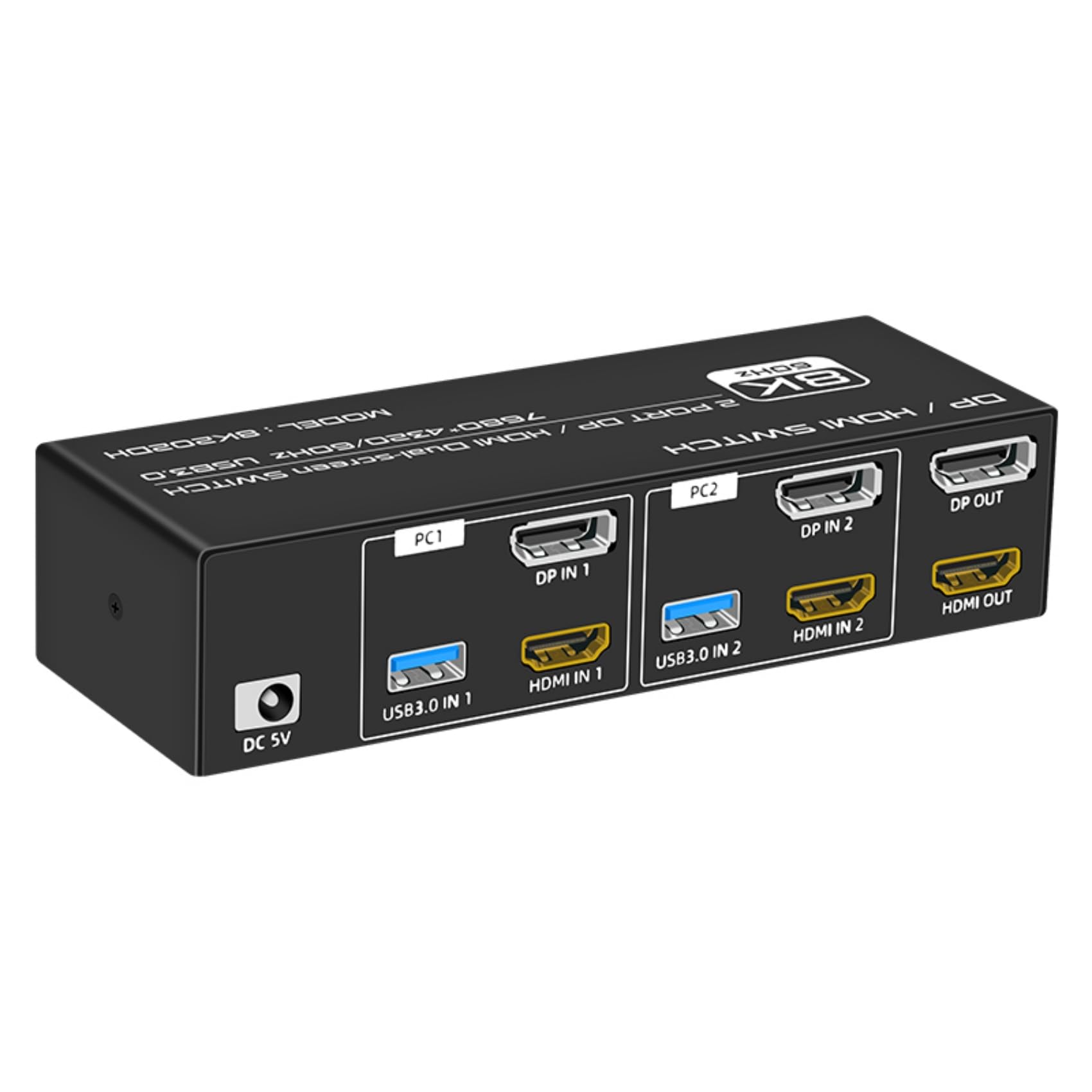 Switch KVM HDMI Displayport 2 PC 2 Écrans, 8K 60Hz / 4K 120Hz Commutateur KVM DP 1.4 HDMI 2.1 USB 3.0, Supporte le Mode Étendu et Copie, avec Contrôleur de bureau et 6 Câbles 2HDMI+2DP+2USB