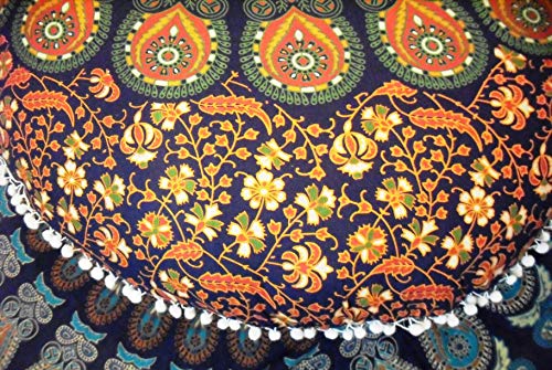 Coussin de sol grand format 81cm pouf ottoman mandala avec pompon