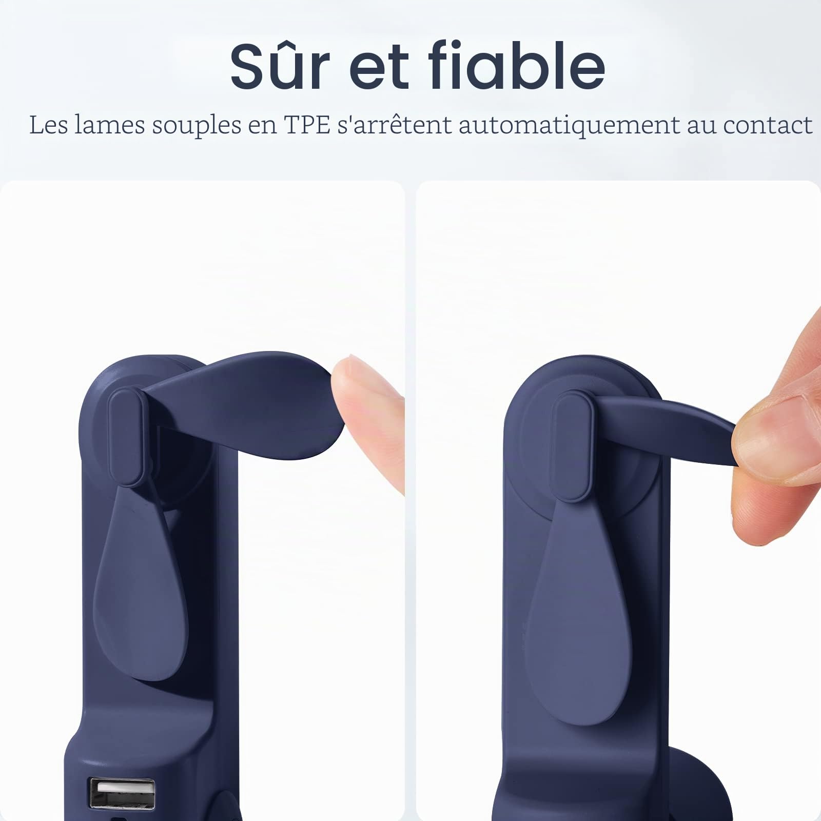JISULIFE Ventilateur de Poche, Mini Ventilateur à Main Portable, à Piles Rechargeables par USB [14-21 heures], Ventilateur Personnel Pliable et Silencieux Avec Batterie Externe, Lampe de Poche-Bleu