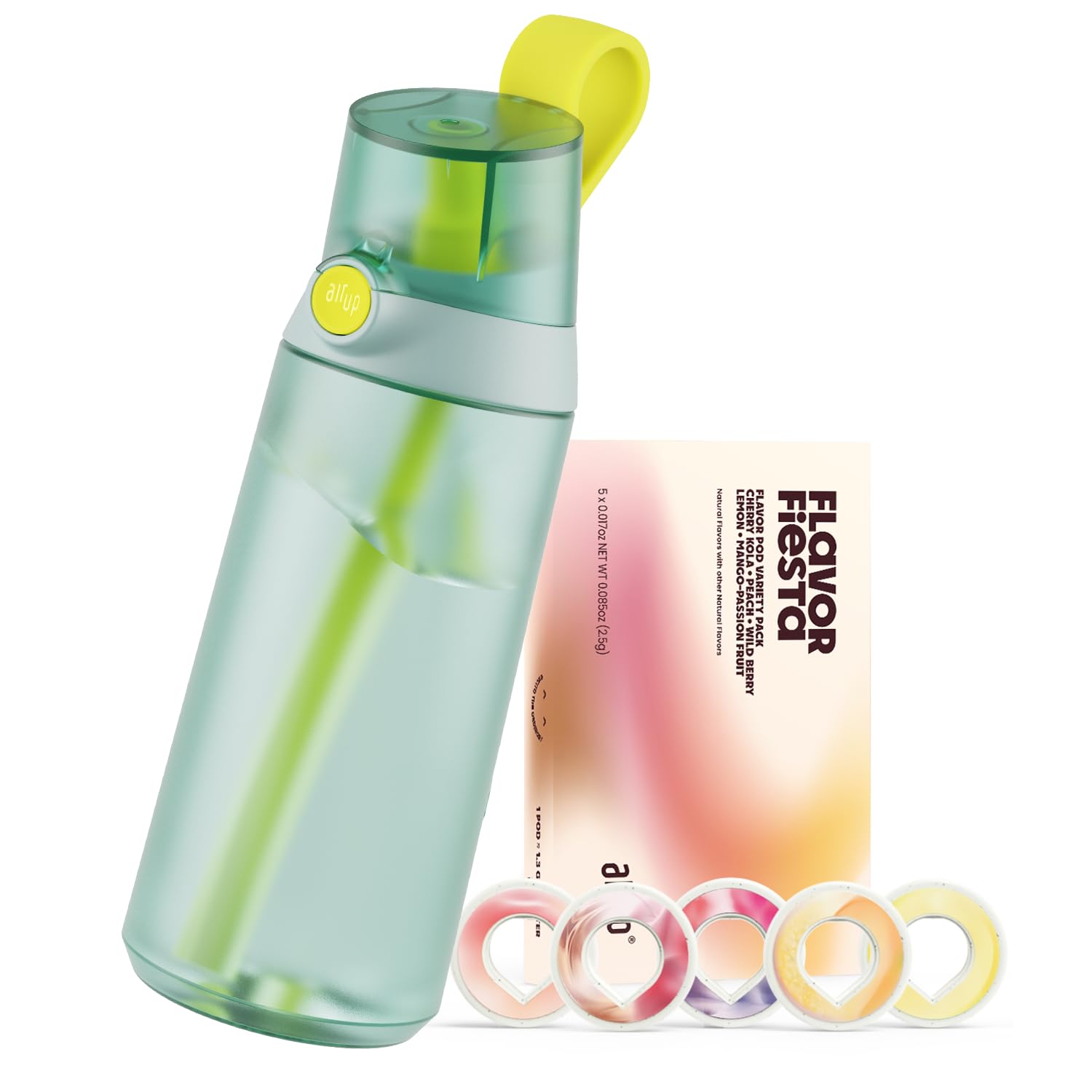air upwater bottle (21oz) Click Turle Green original starter set with pods in 5 flavors | drinking bottle with sugar-free flavoring | dishwasher-safe, BPA-free