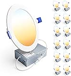 Ensenior 12 Pack 6 Inch LED Recessed Ceiling Light, Dimmable, 2700K-5000K 5CCT, 1200LM 12W 120V, High Brightness Canless Wafer Downlight - ETL&FCC&IC