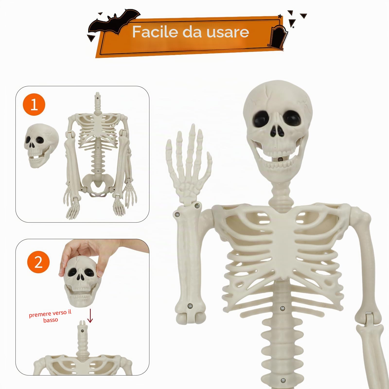 5 Pezzi Decorazioni per Scheletri di Halloween, 2PCS 90 cm Scheletro Decor con 3PCS 40 cm Scheletro, Scheletro Completo di Articolazioni Posabili per Halloween Decorazioni per Interni all'aperto