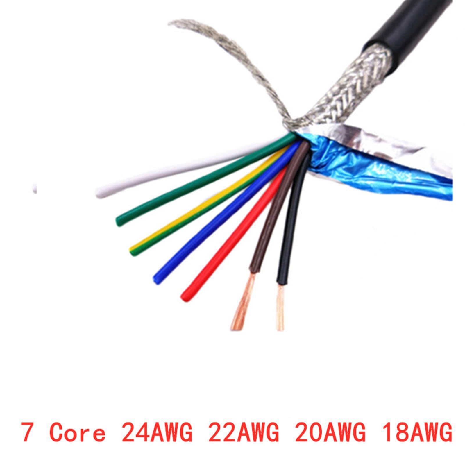 Outdoor Extension 1 Meters UL2547 Control Signal Wire 26AWG 24AWG 22AWG 2 Core to 8 Core Pure Copper Shielded Cable Solar sheathed(7 Core 24AWG 0.2mm)