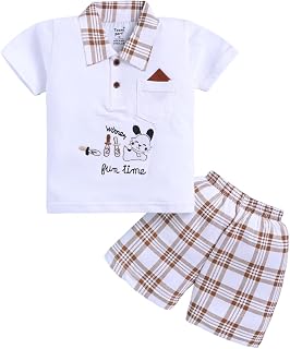 Toonyport Pink Cotton Knit Half Sleeves Boys Clothing Set with Bear Pocket Detail and Beige Shorts Price In India