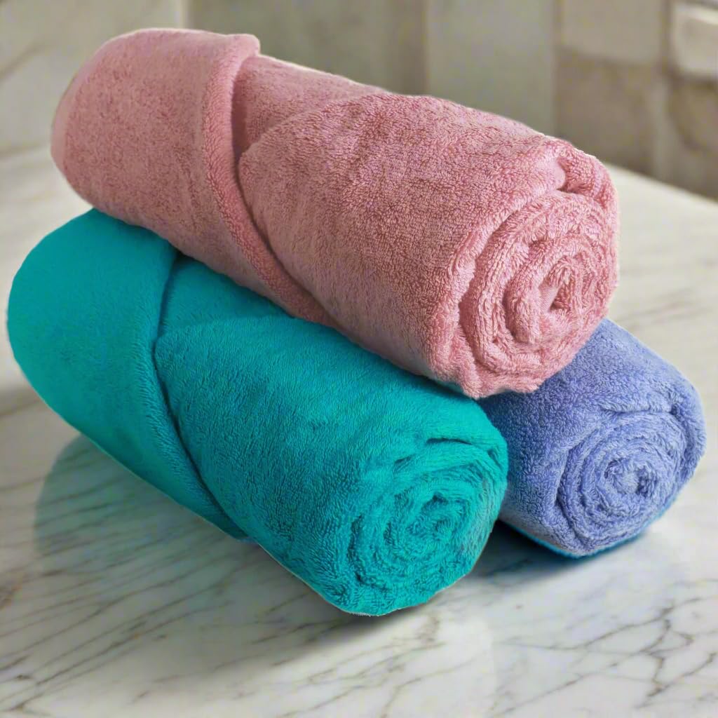 HEELIUM Bamboo Bath Towel | Ultra Absorbent | 3X Softer Than Cotton Towels | 140 x 70 cm - 600 GSM | Pack of 3 - Peach, Teal, Iris