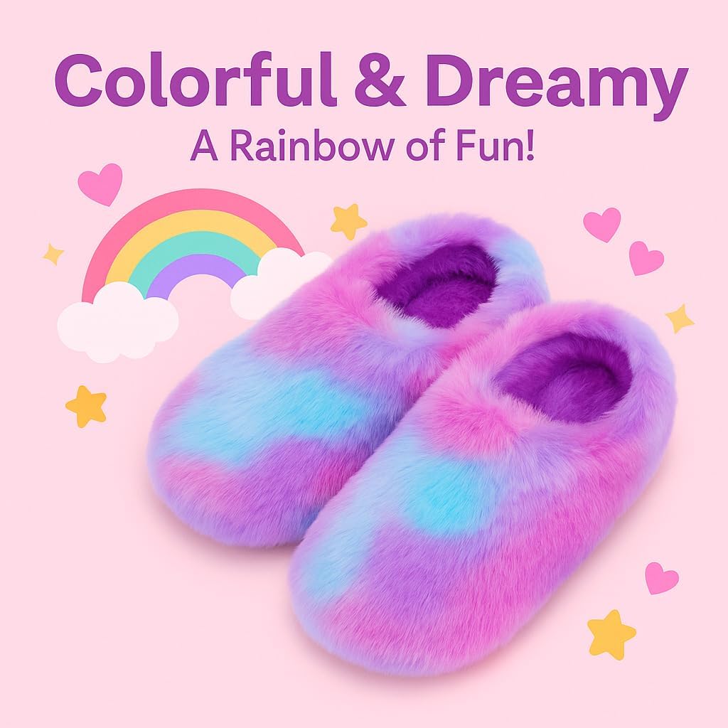 Girls Plush Faux Fur Slip on House Slippers Clog with Memory Foam - Bedroom Slippers Outdoor Indoor Faux Fur Lined - Image 4