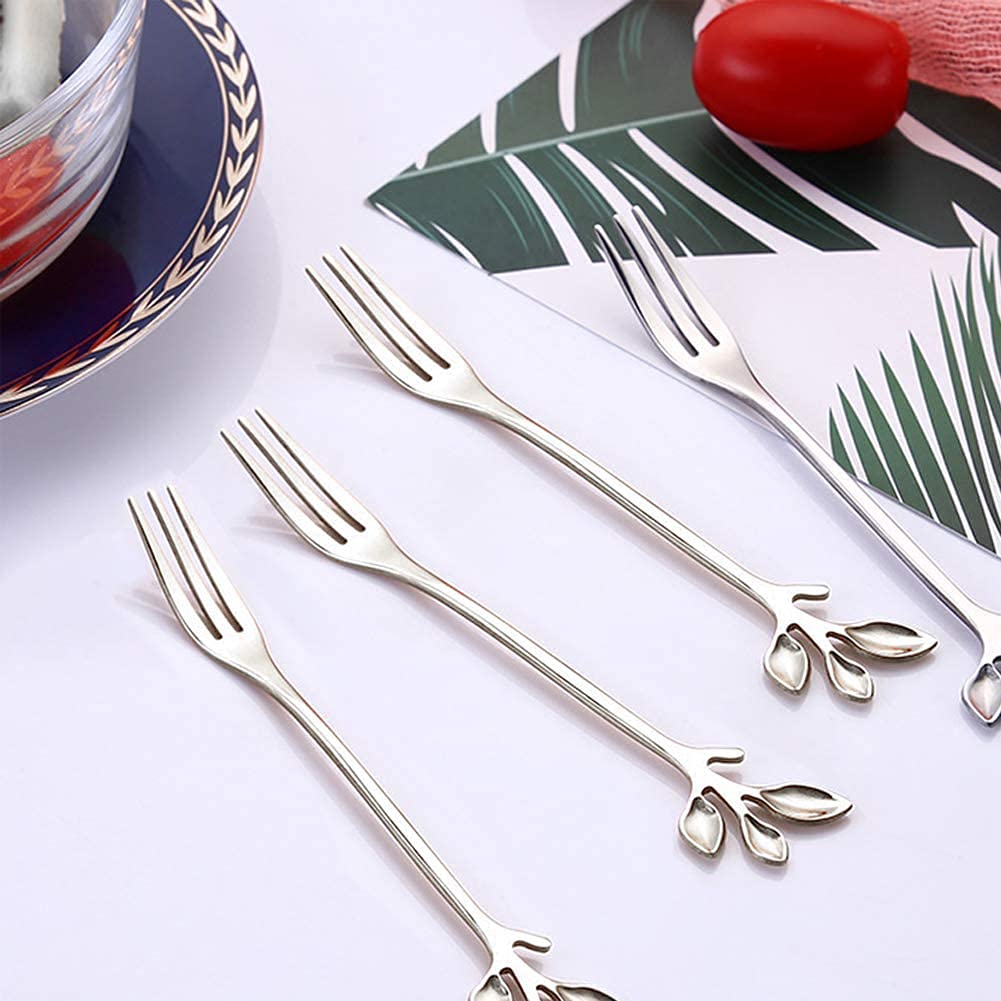 10pcs Appetizer Forks Creative Leaf Tasting Dessert Forks Fruits Cake Fork Stainless Steel Silver Dishwasher Safe Forks Tableware by RuiChy — Amazon image 3