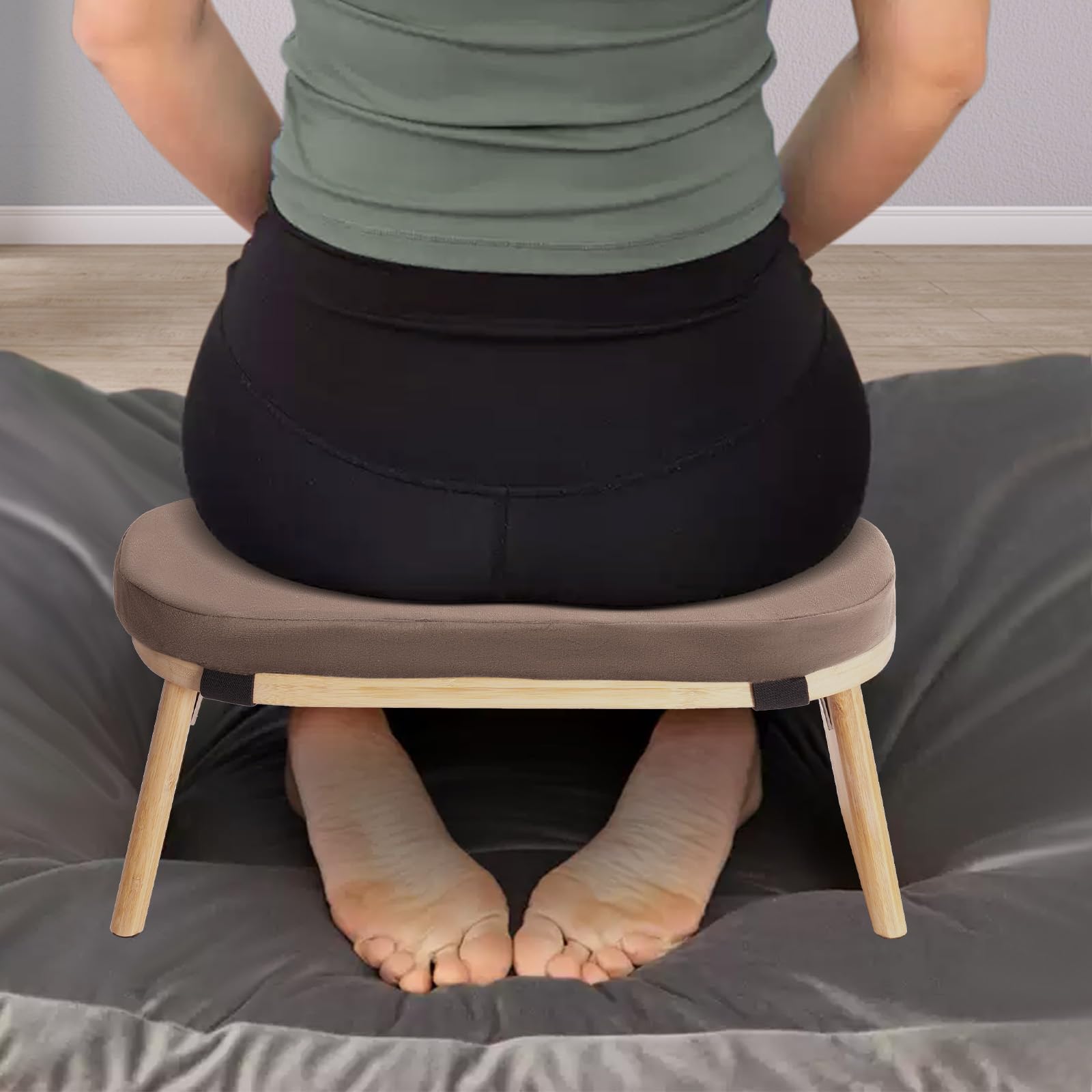 Ławka do medytacji, taboret, drewniana, poduszka do jogi, mata do medytacji, krzesło do medytacji, krzesło składane, ergonomiczne krzesło do modlitwy, uważności, 44 x 19 x 21 cm