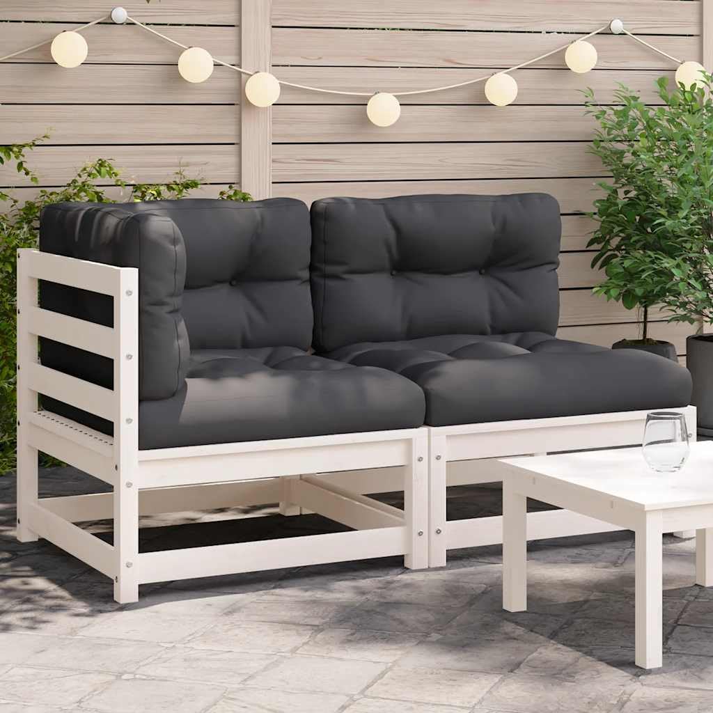 vidaXL Sofá de Jardín 2 Plazas con Cojines, Sillas con Respaldos, Sofás Esquineros, Asientos para Patio Terraza, Madera Maciza de Pino Blanco