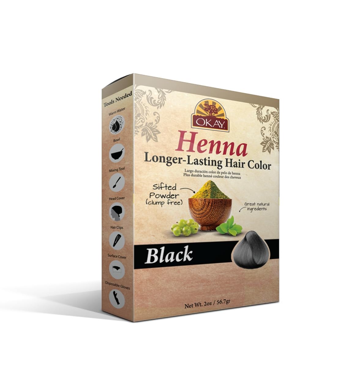 OKAY Pure Naturals Henna Hair Dye - Natural Black Henna Hair Dye with Indigo for Men and Women, Powder to Cover Gray Color, Beard Tint, Easy to Use