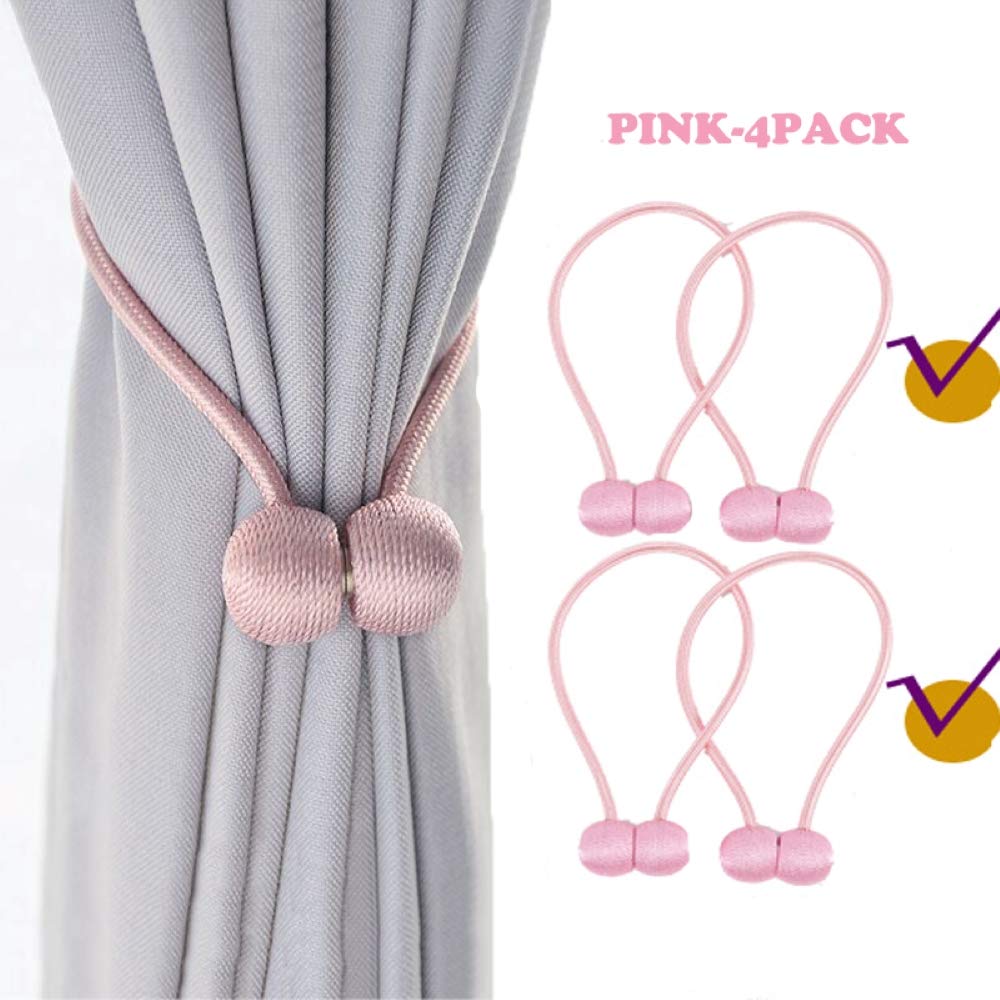 FORFIT 4 Pieces Curtain Tiebacks Magnetic Classic European Window Holdbacks Home Office Decorative Drapes Holders with Strong Magnetic, The Most Convenient Drape Tie Backs (Pink)