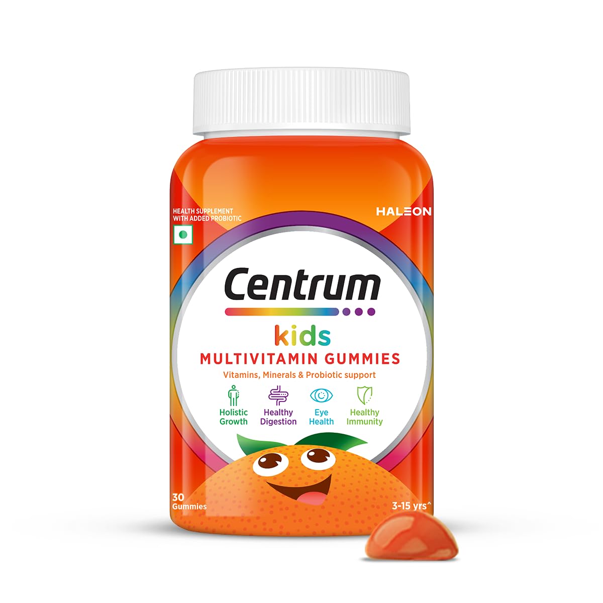 Centrum Kids, World's No.1 Multivitamin with Probiotics, Vitamin C & 11 other nutrients for Immunity, Healthy Digestion & Eye Health (Veg)- 30 Gummies