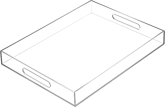 Clear Sturdy Acrylic Serving Tray with Handles-12x20Inch-Serving Coffee,Appetizer,Breakfast,Butler-Kitchen Countertop Tray-Makeup Drawer Organizer-Vanity Table,Ottoman Tray-Decorative