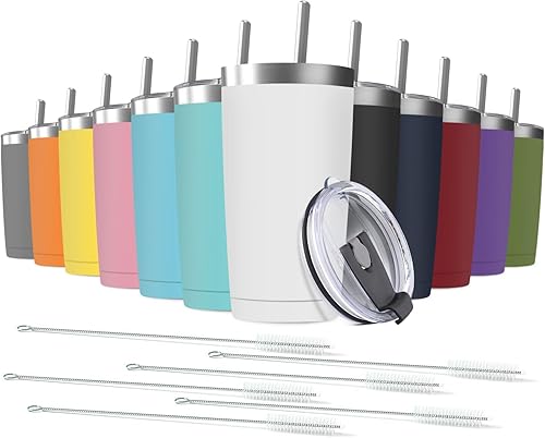 Miniatura 9 de Vaso aislado de acero inoxidable de 20 onzas con popote y tapa, taza de café de viaje de doble pared aislada al vacío, vaso a granel, adecuado para